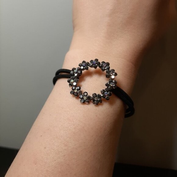 3/$20 Jeweled Cluster Circle Stretch Bracelet & Hair Tie Elastic Band Flower - Picture 4 of 11